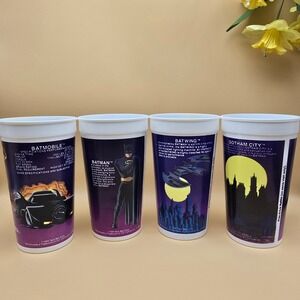 Vintage 1989 Batman Taco Bell Movie Promo Plastic Cups Set of 4 DC Comics 80s